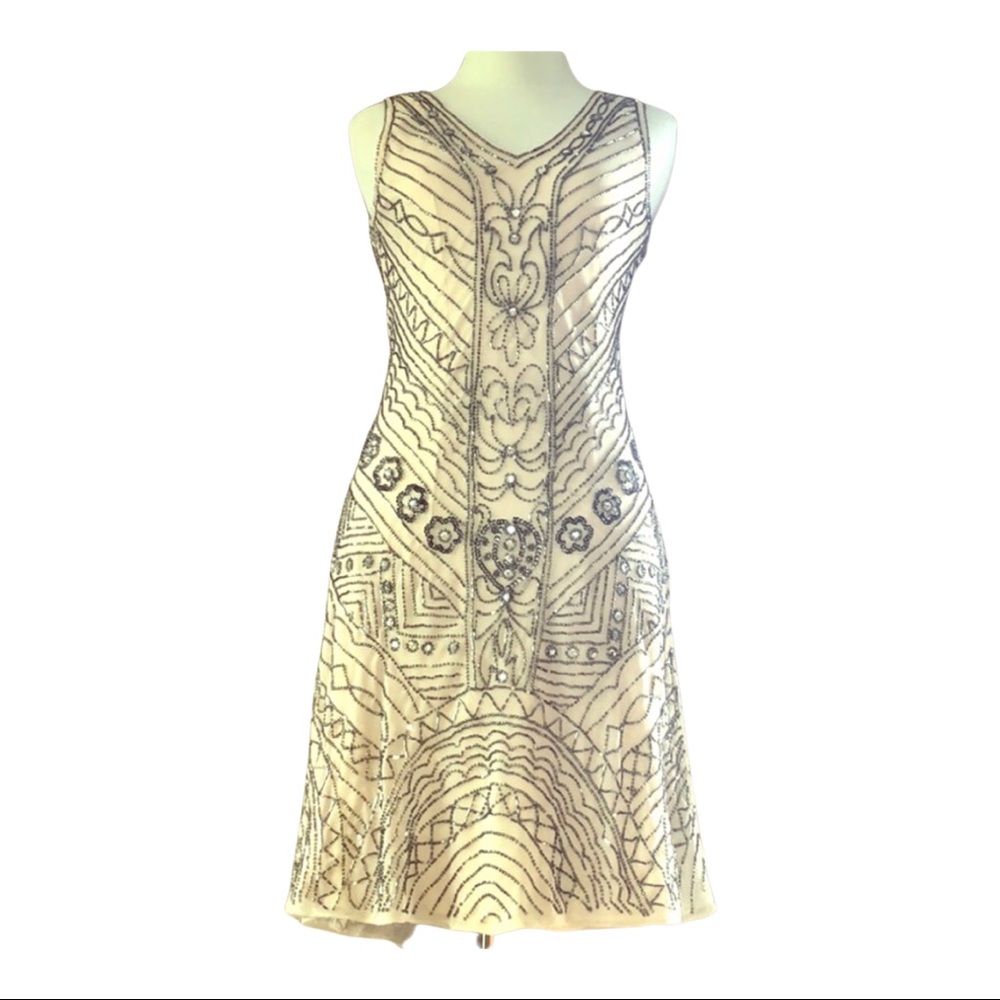 Chelsea & violet 20s sequined nude dress XS
